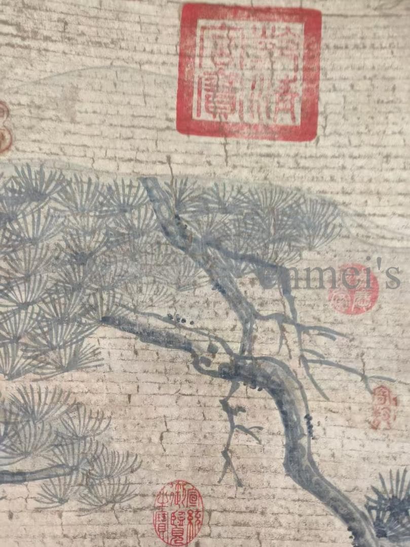 中国古美術 明代 盧稜伽作款 水墨画 風景人物 三尺 宣紙 掛け軸 唐物 肉筆