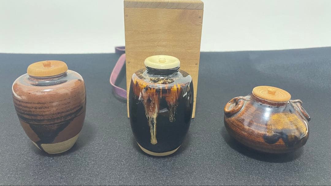 茶入 茶壷 笹田有祥 落款有 共箱