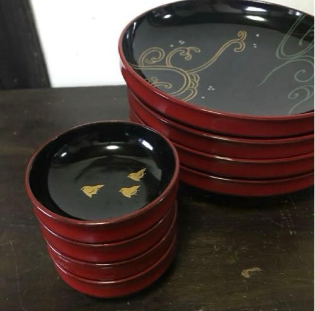 美品　輪島塗　蒔絵　当時物　漆器　刺身皿　取り皿　銘々皿　お祝い事　共箱付き