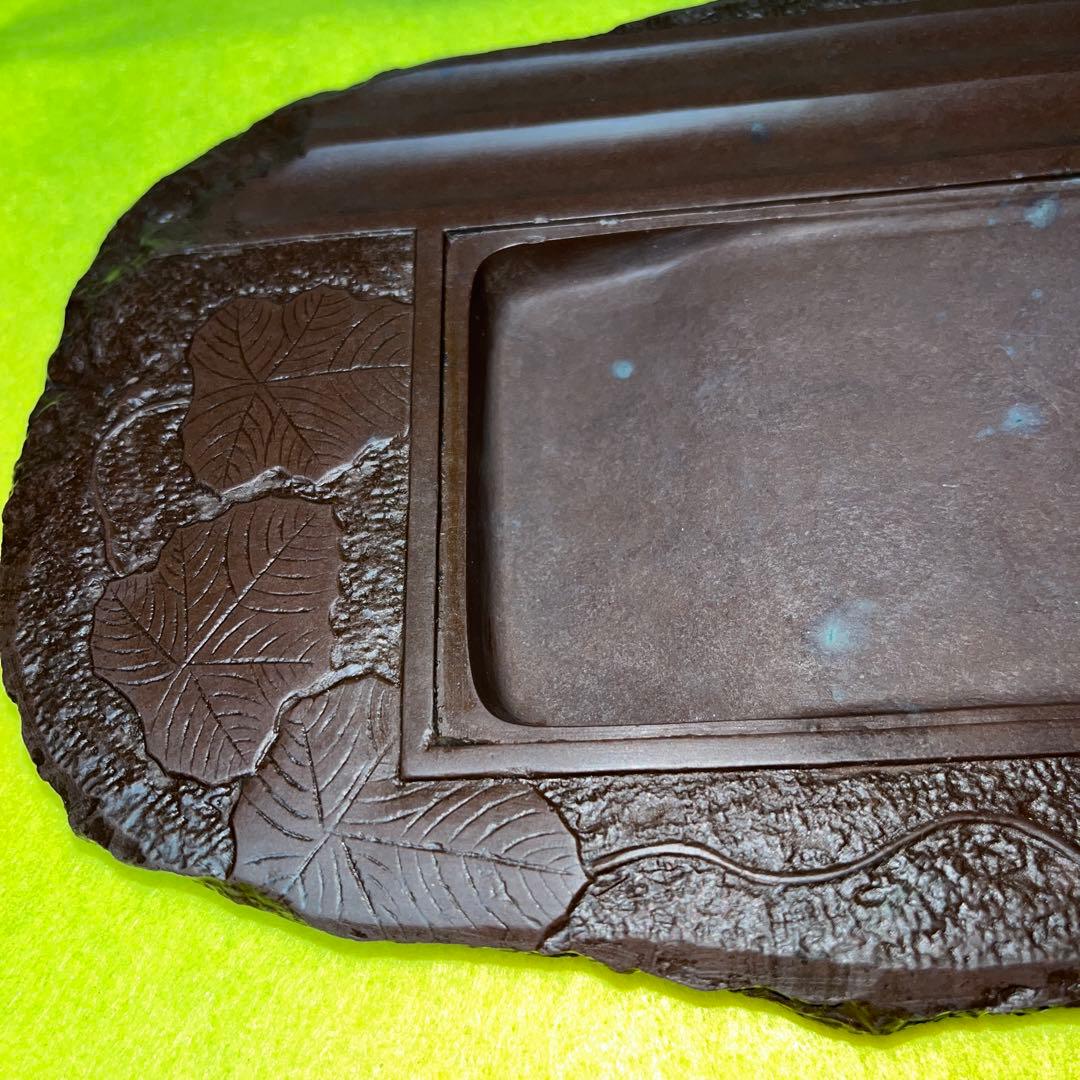 ⭕️赤間硯　古硯　赤間関　デカイ　7寸大　共蓋付き　墨持ち良い　手間