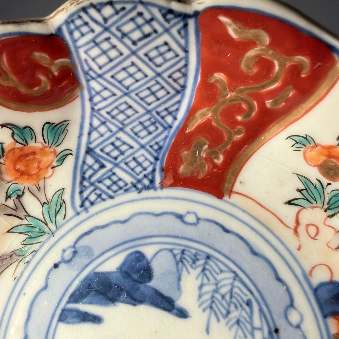 古伊万里　色絵祥瑞金獅子文様小皿　冨貴長春　裏唐草文　18客　共箱　古陶を楽しむ