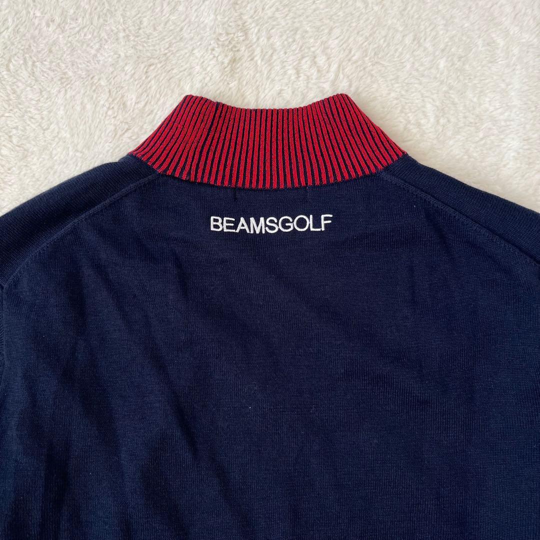 【防風/裏地付】BEAMS GOLF パネル モックネック ニット ネイビー M