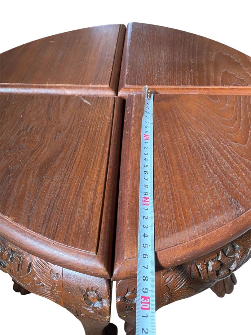 アジアン アンティーク 彫刻家具 テーブル イス4脚付き 猫脚 骨董