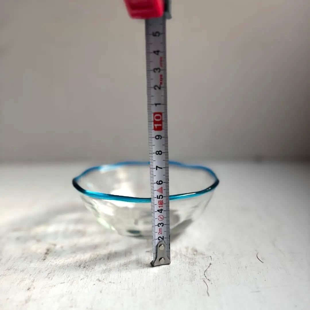 824 民芸 工芸 倉敷ガラス 色口巻き輪花小鉢 5枚組 ブルー 美品