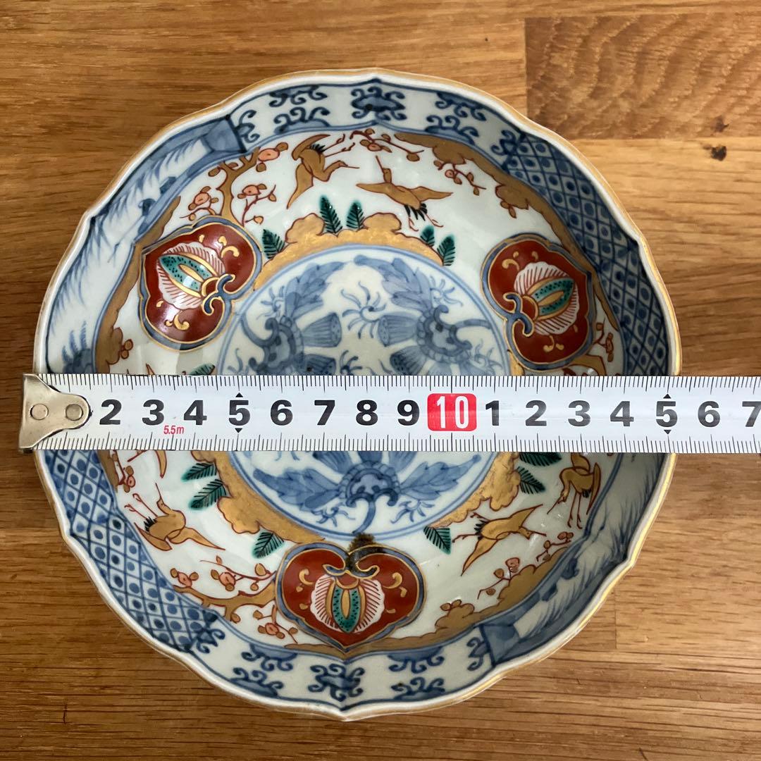 古伊万里 江戸中期色絵金彩染付 なます皿 花リム鉢 古道具 アンティーク 骨董