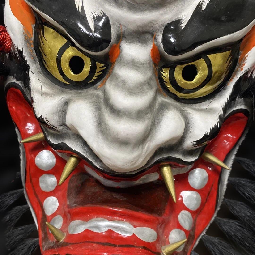 神楽面 鬼の顔 黒い毛と黄色の角　期間限定値下げ