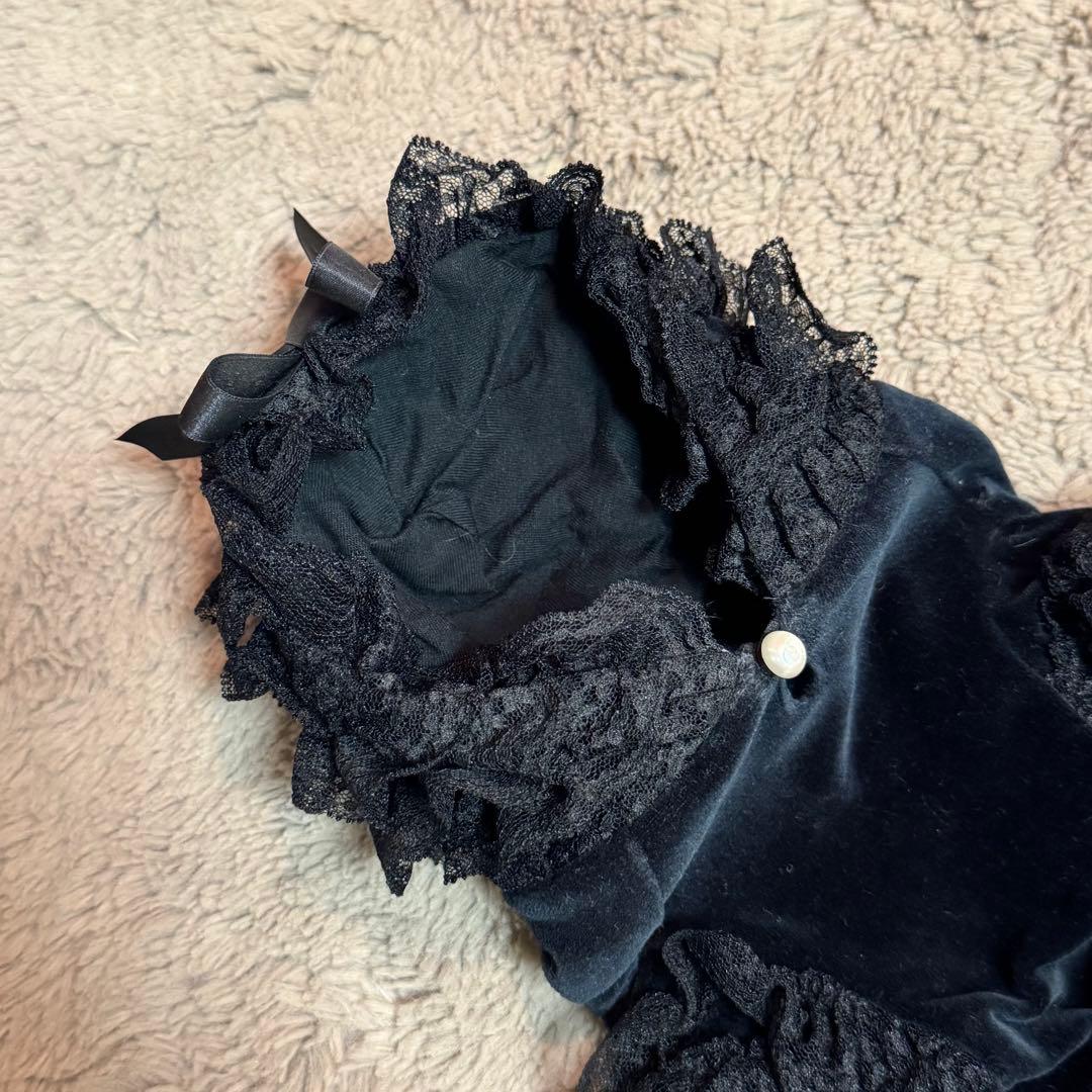 ブルブブ BUL BU-BU フリル付きLOVEベロアパーカー ワンピース 黒