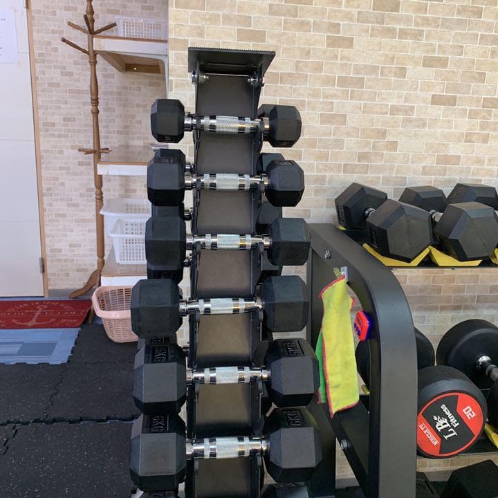 ダンベルスタンド& ヘックスラバーダンベル　1kgから10kg