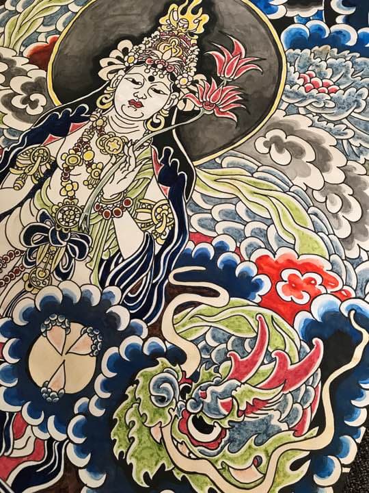 騎龍観音 龍雲聖観世音菩薩 川島廣筆 刺青 入墨 文身 仏像 龍 竜ドラゴン仏画