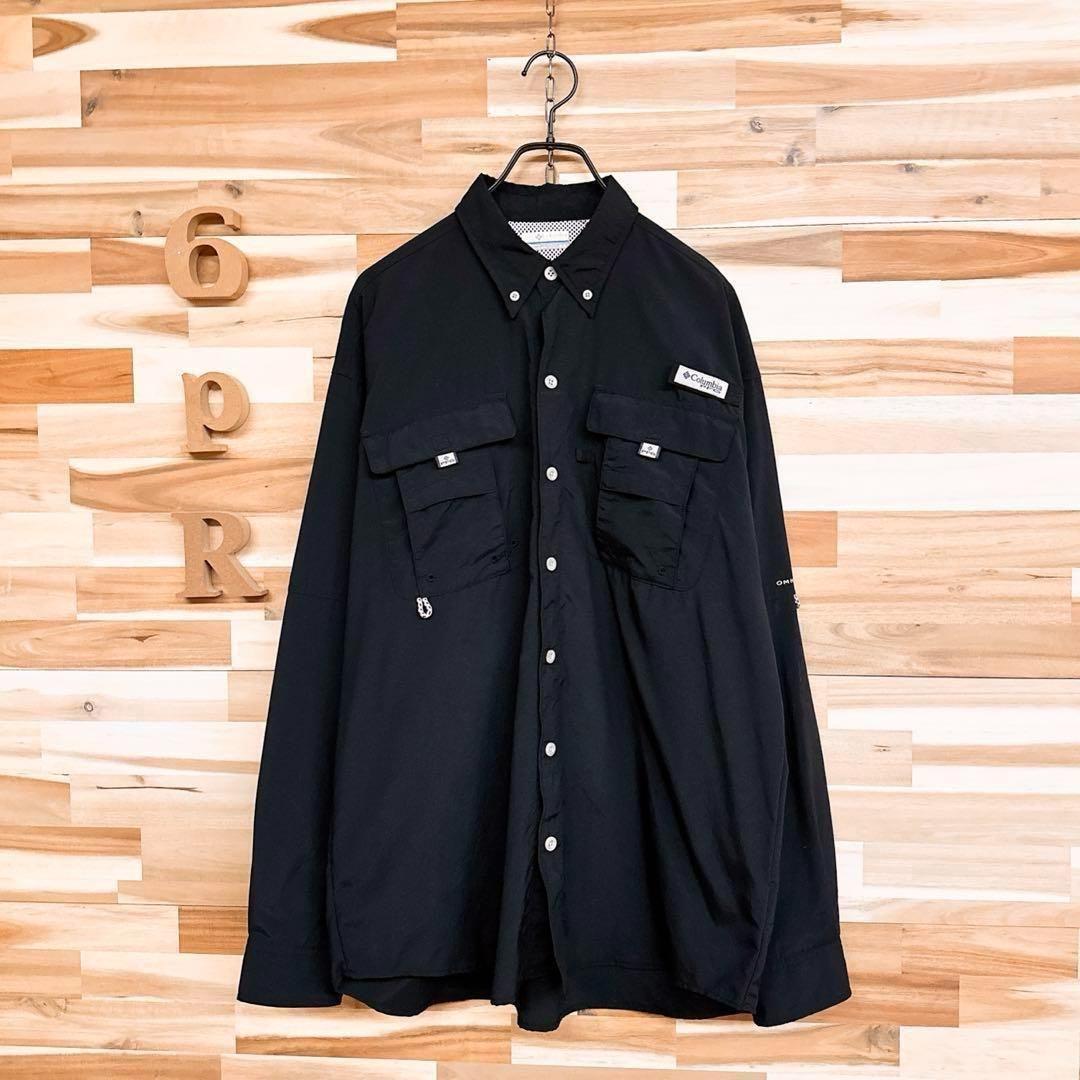 【コロンビア】PFG フィッシング 長袖シャツ 釣り 渓流 海 M 黒×グレー