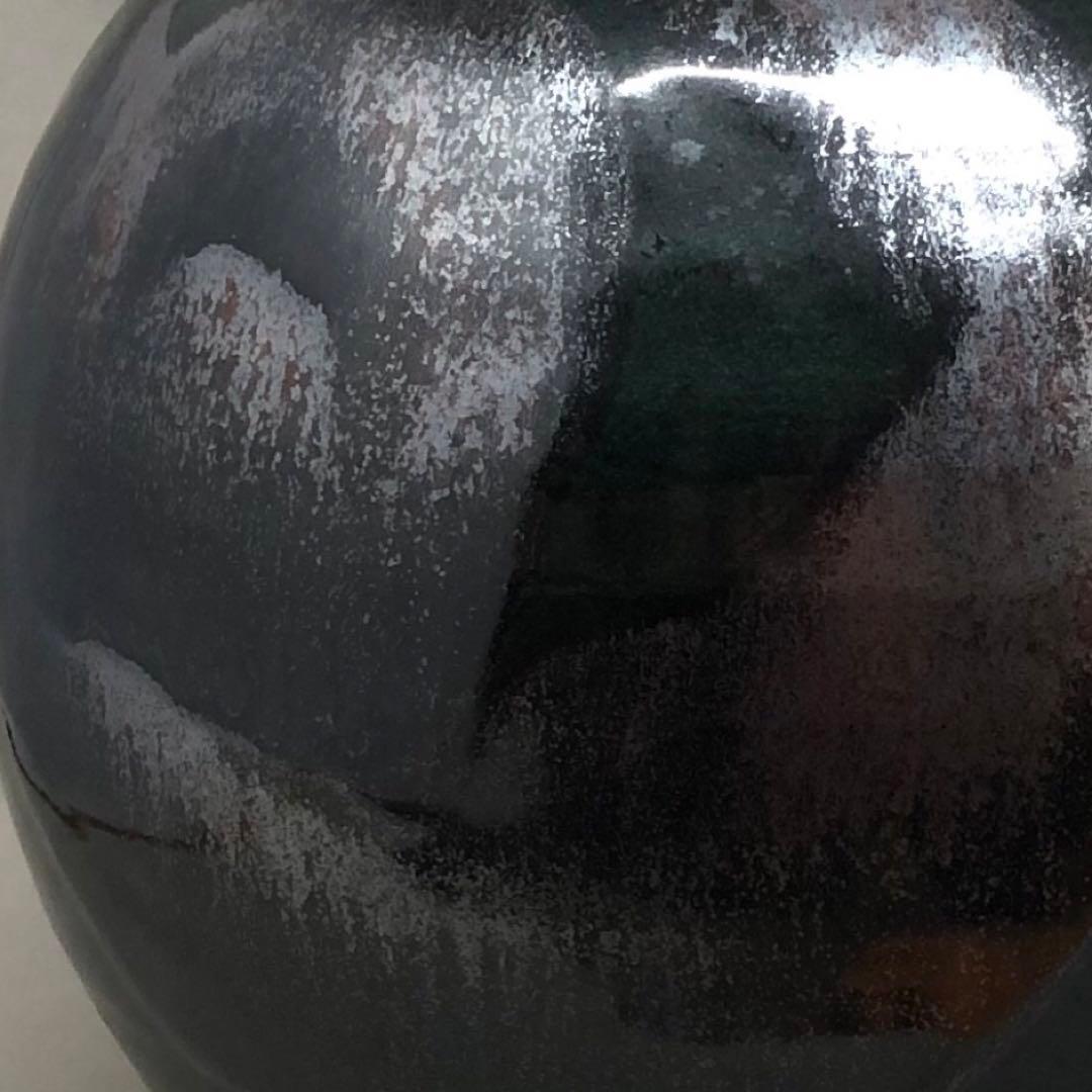 益子焼 関澤武 鉄釉丸型花瓶 箱付属品あり