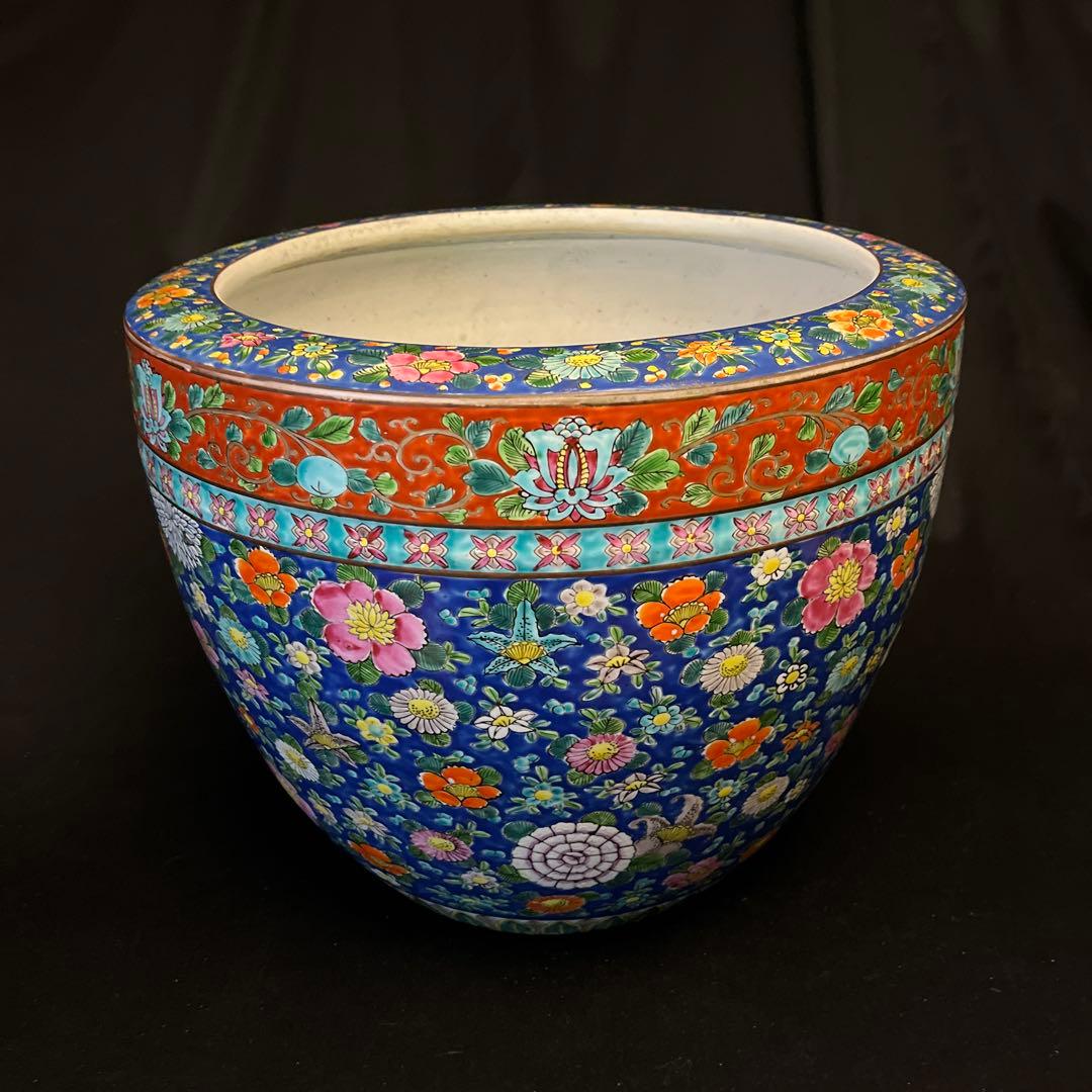 火鉢　伊万里焼　花柄　めだか　金魚　 蓮鉢　大きめ　古道具　アンティーク