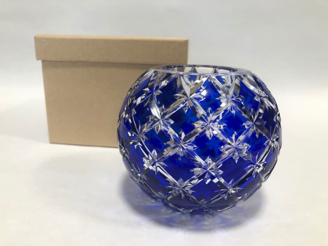 江戸切子丸型花瓶　クリスタル一輪挿し　ボヘミア小鉢　3点セット