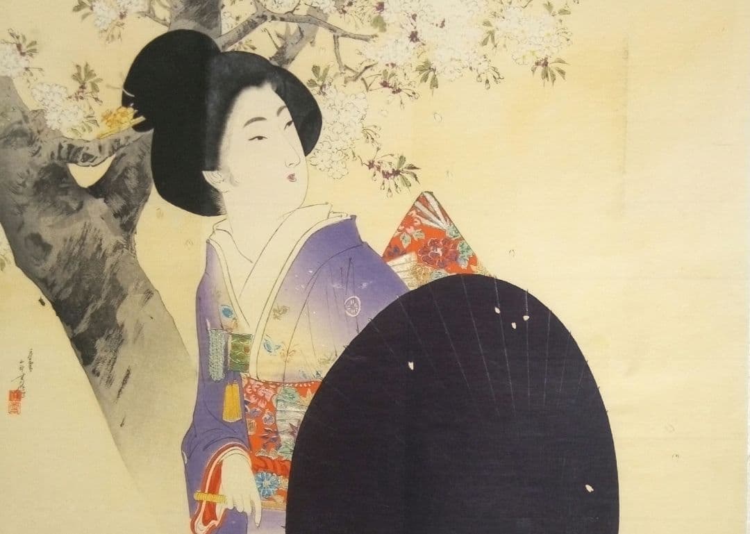 口絵木版画、小説日本女禮式大全の口絵二枚売りになります。水野年方と富岡永洗画