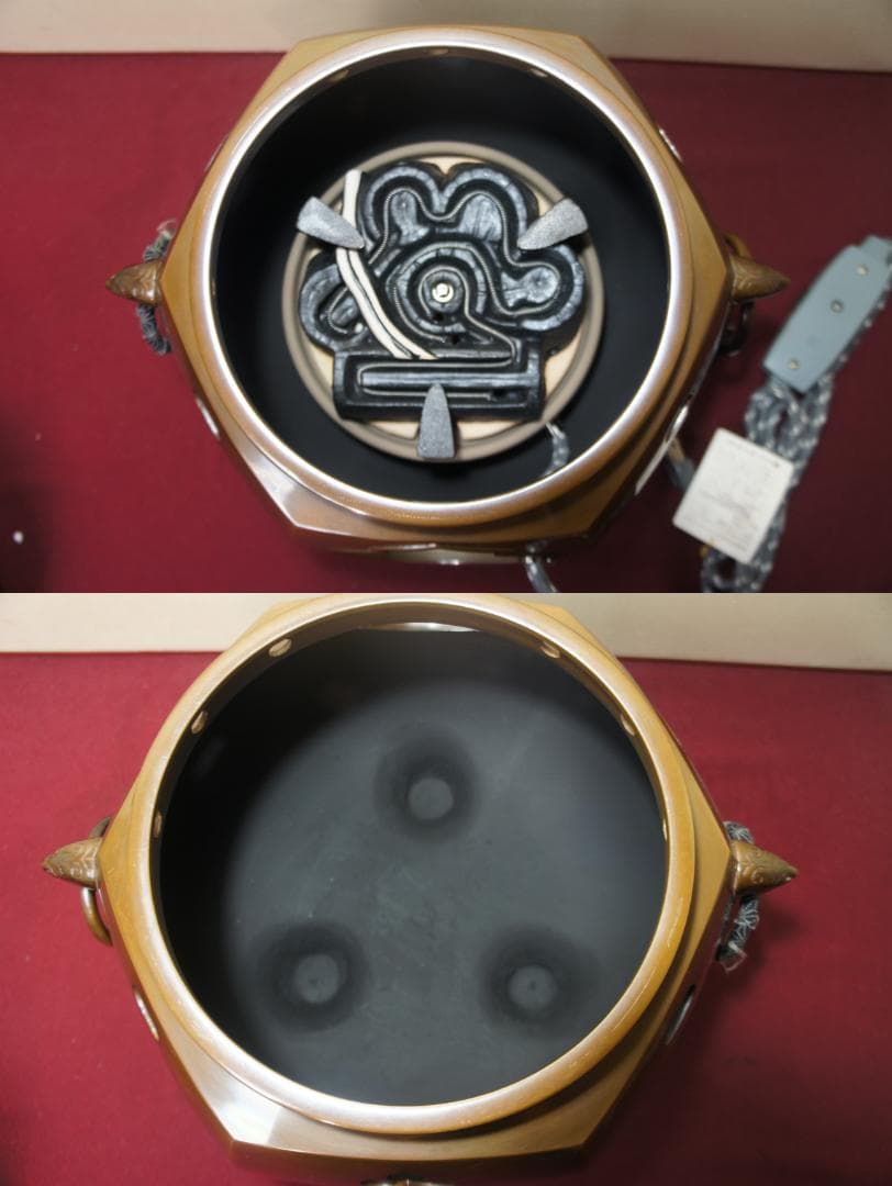 ☆美品 未使用 在銘真形釜添え 唐銅六角風炉 500W電熱器(可変)送料込み