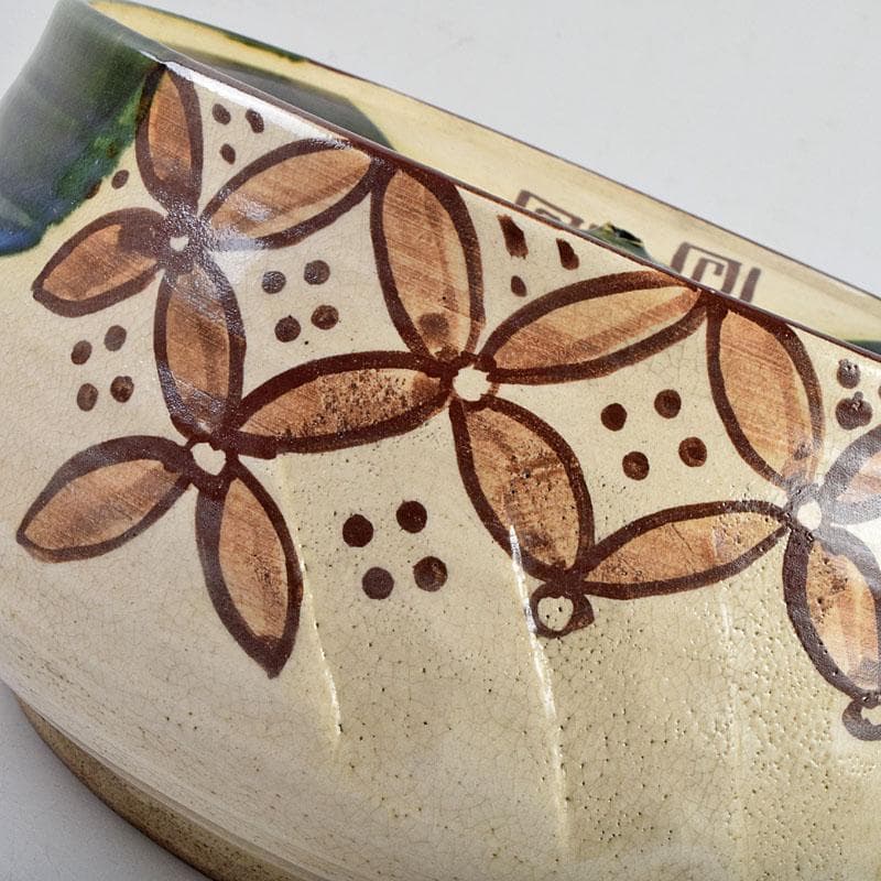 茶道具　人間国宝　荒川豊蔵作　青織部　平水指　方谷浩明極め箱　D　R9278B