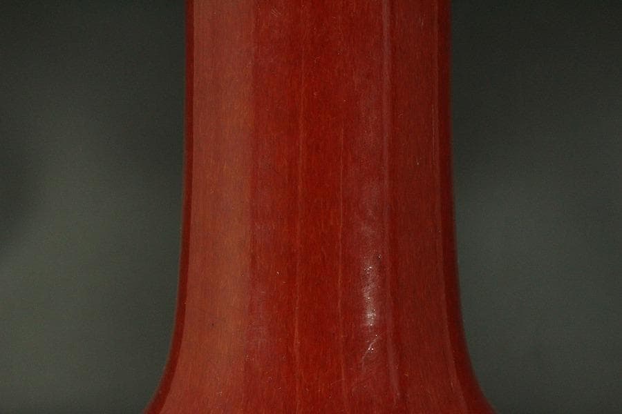 中国美術 釉裏紅 天球瓶 高36cm (HA367)