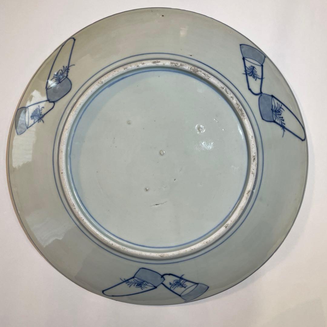 古伊万里　金彩　色絵皿　白抜き技法　兎　花籠　雪輪　大皿