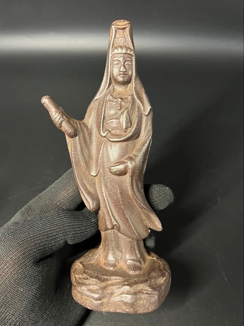 古い鉄製 観音菩薩立像／鋳鉄 仏像 在地信仰 古道具 ◎古美術庵々 アンティーク