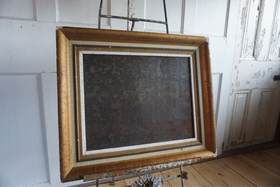 大きなアンティークフレームのブリキサインボード　看板　店舗什器　額縁　古道具