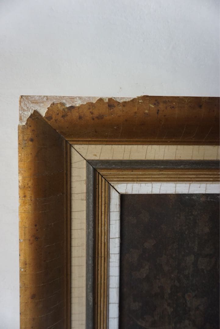 大きなアンティークフレームのブリキサインボード　看板　店舗什器　額縁　古道具