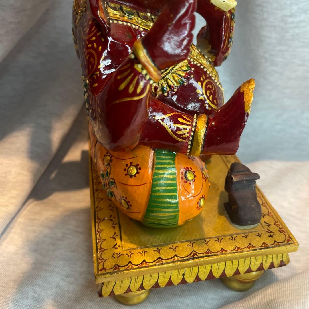 【呪物】ガネーシャ像 赤と金 約20cm インテリア置物