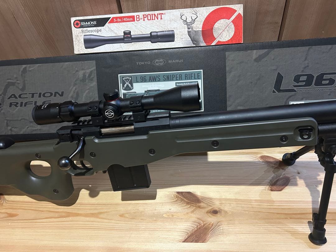 東京マルイ L96 AWS ODストック 実銃用ライフルスコープ+バイポッド