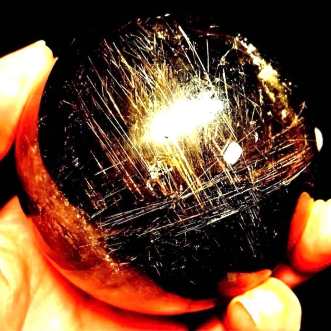 超大玉　67mm ゴールドスモーキールチルクォーツ　金針水晶　パワーストーン