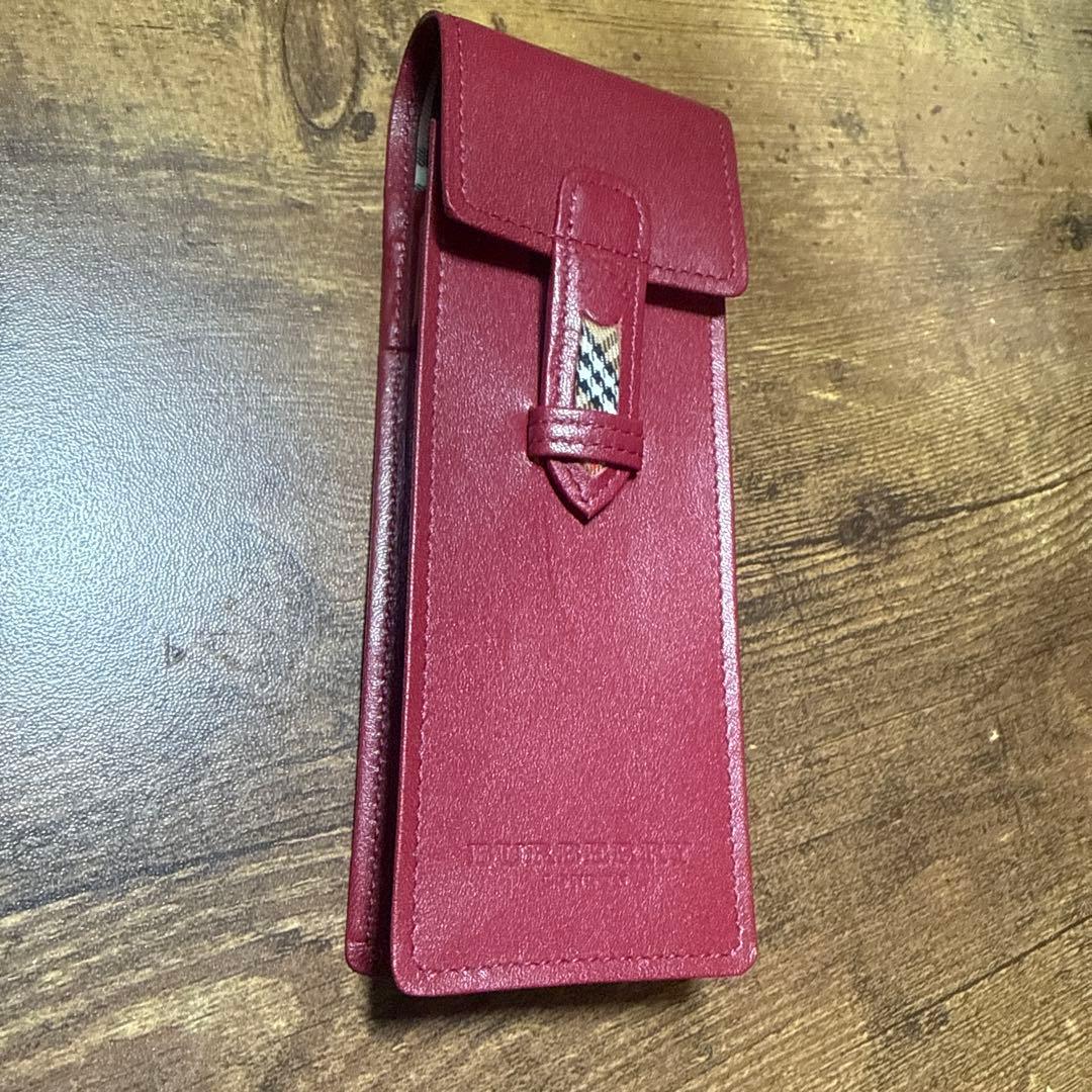 箱付 美品 バーバリー BURBERRY ペンケース 筆箱 赤 万年筆ケース