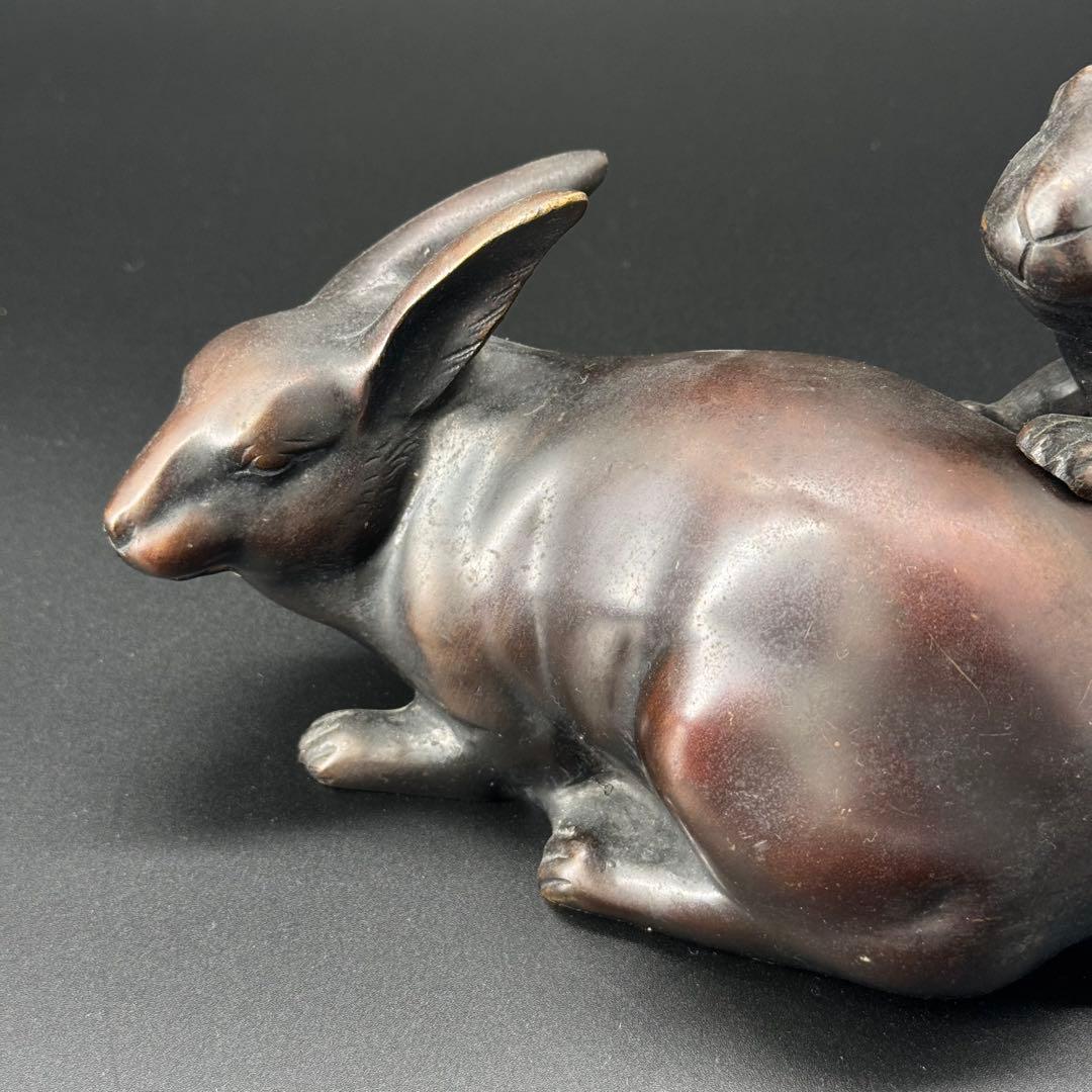 古銅　うさぎ　置物