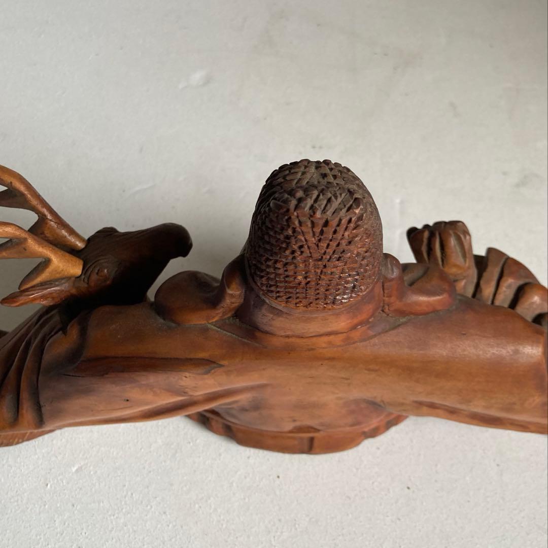 一刀彫 寿老人 鹿　玄鹿寿老人　福禄寿 鹿仙人