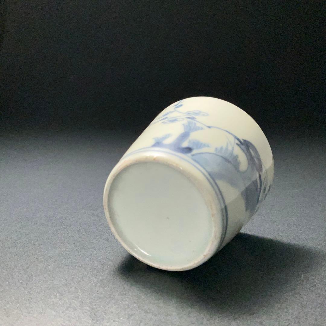 伊万里染付花鳥図姫猪口　梅に鶯　骨董　古伊万里　豆猪口 6R1245wダS