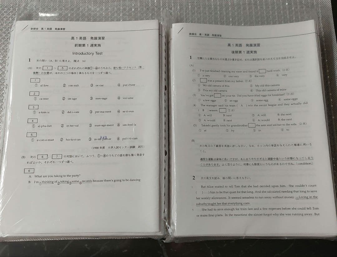 2022年　高1　英語　鉄緑会　発展講座　英文法 英文解釈 英作文 発展演習