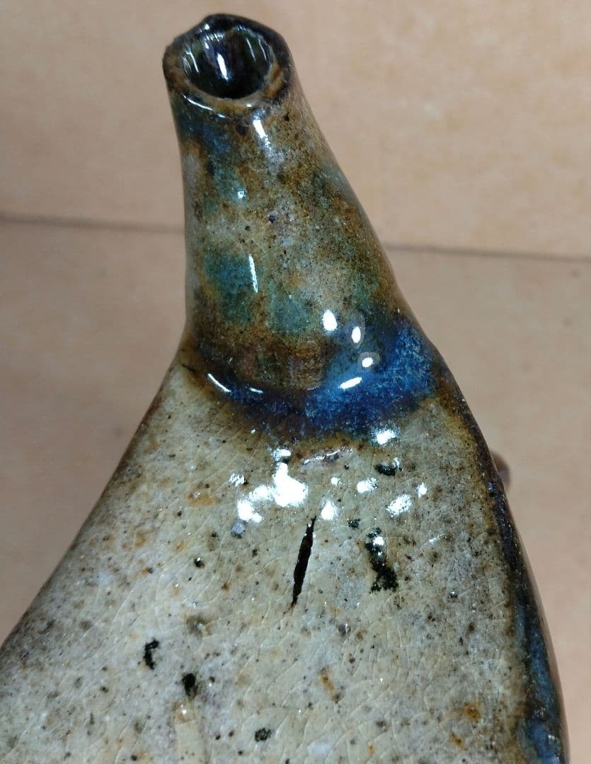 金城次郎 双魚紋抱瓶 共箱 栞ｗ22,3㎝【本物保証】壷屋人間国宝 栞 美品