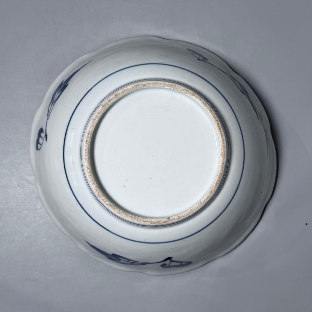 古伊万里　古九谷様式　染付山水図陽刻　中鉢　古陶を楽しむ　江戸後期