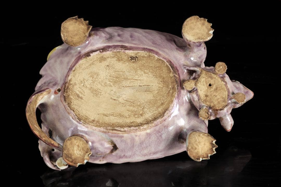 野々村仁清 在銘 色絵親子亀置物 共箱 京焼 細密造形 縁起物 古美術 骨董品