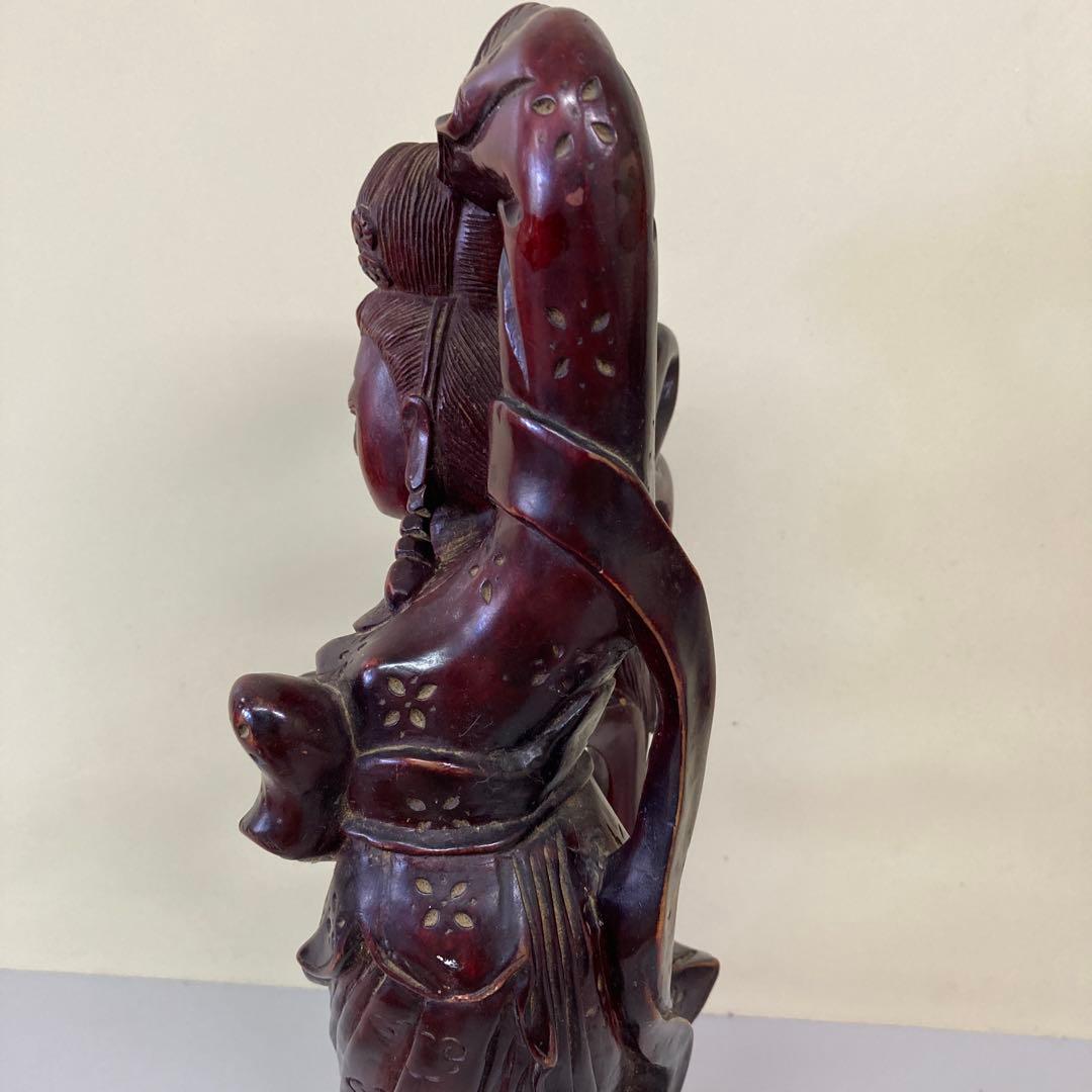 E4 中国美術 木彫り 木彫 彫刻 置物 オブジェ 天女 美人像 飛天 嫦娥