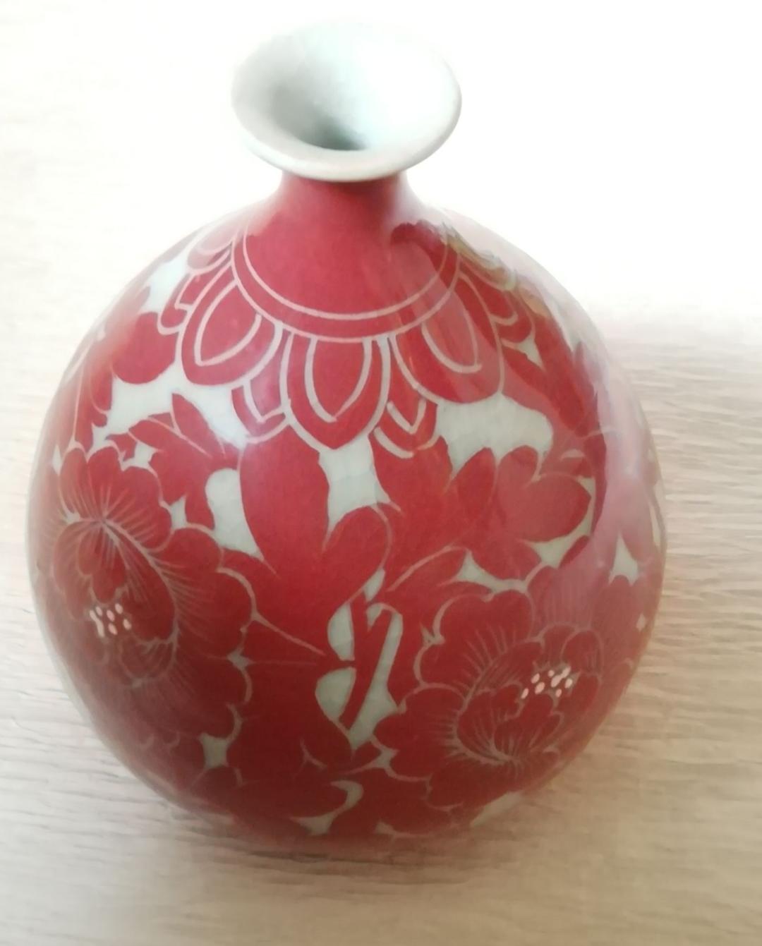 高麗　朝鮮　大韓　青磁　紅釉牡丹文　高麗青磁