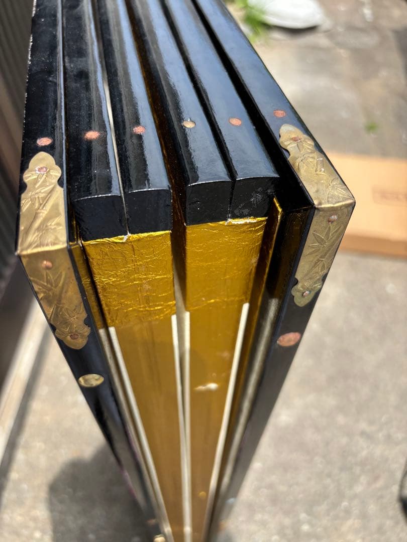 【秀峰銘】山水図屏風 風景図約259×116㎝ 金紙 片面 六曲 屏風 日本画