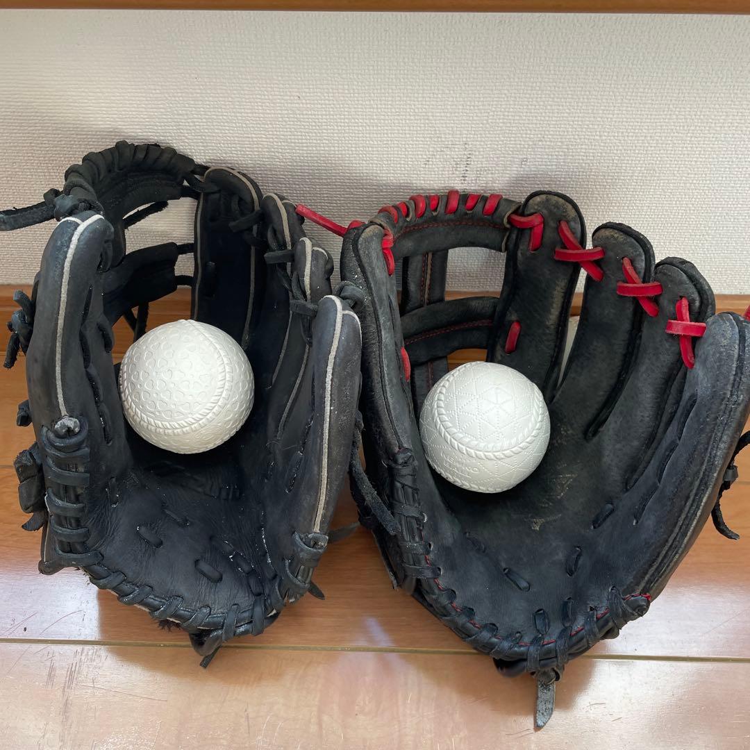 ミズノ 軟式野球グローブ 右投げセット小学生低学年用￼