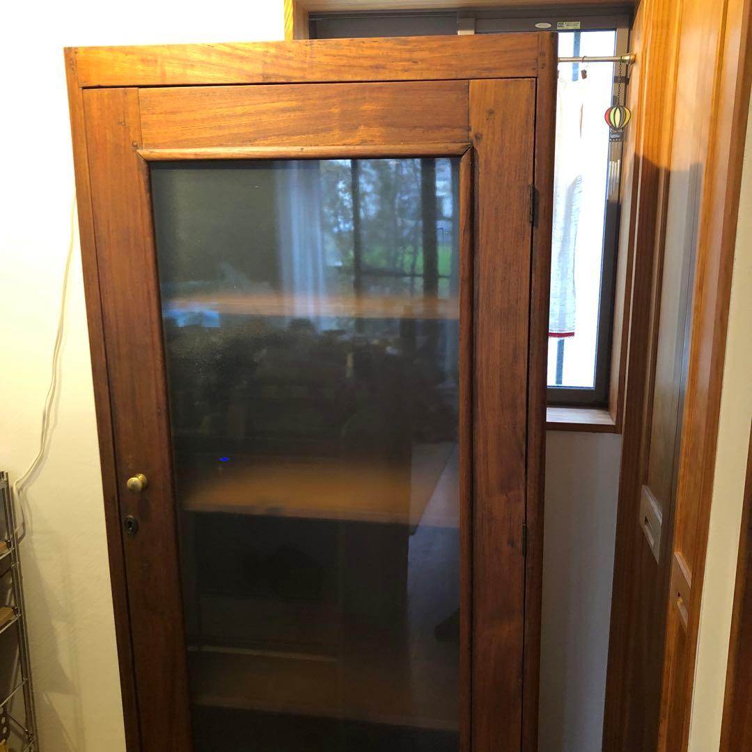 レトロ オーク材 本箱 食器棚 書庫 戸棚 収納 キャビネット