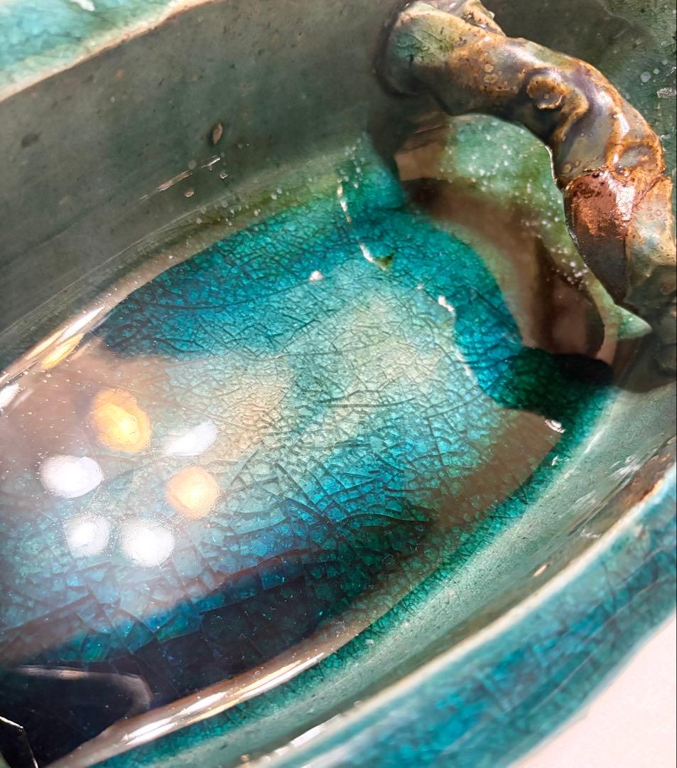 信楽焼 狸庵 舟型 水盤 花生 生け花 花器 舟 船 陶芸