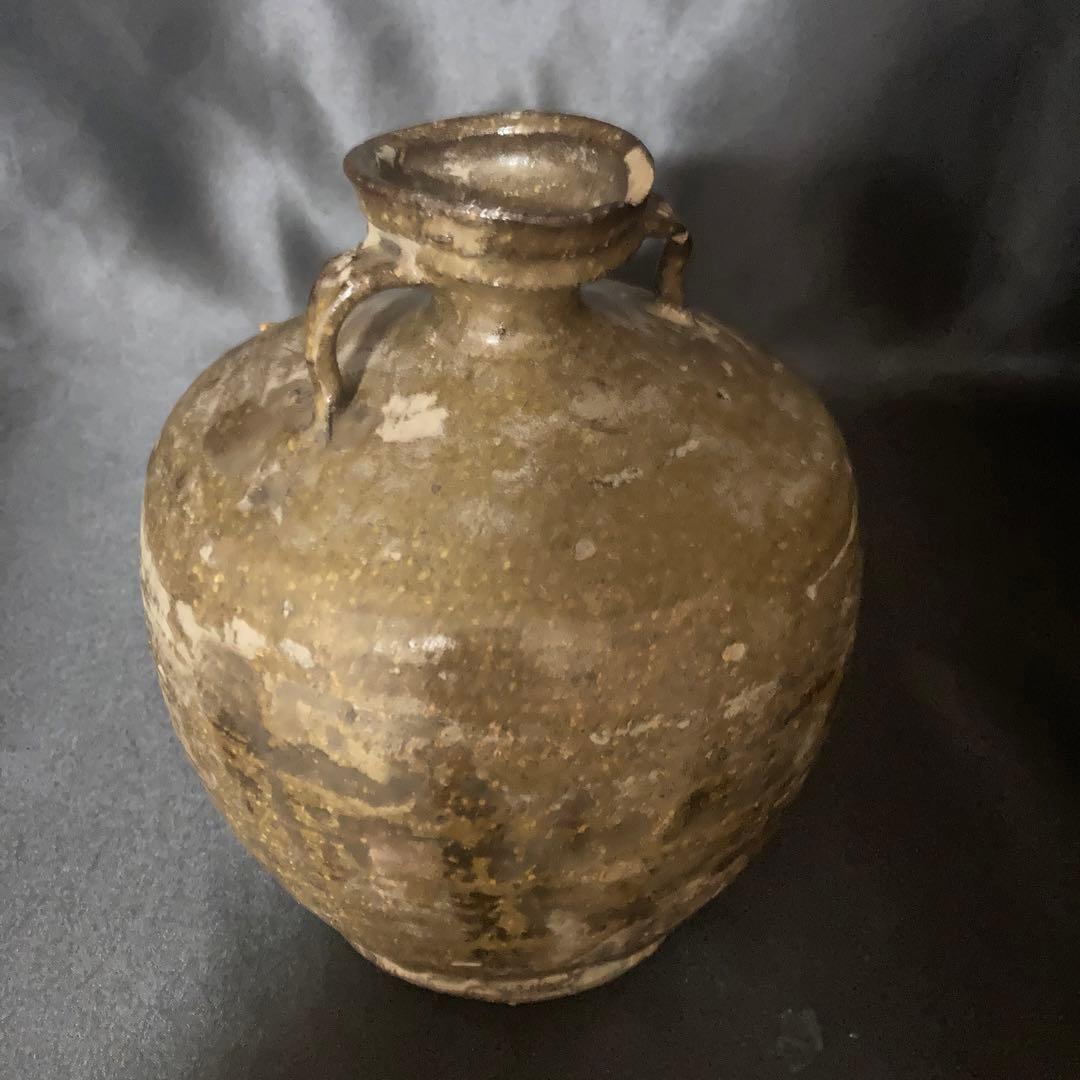 《赤字万博❗️》【三益】中国古美術　建窯藁灰釉双耳付壺（宋時代）【本物保証】