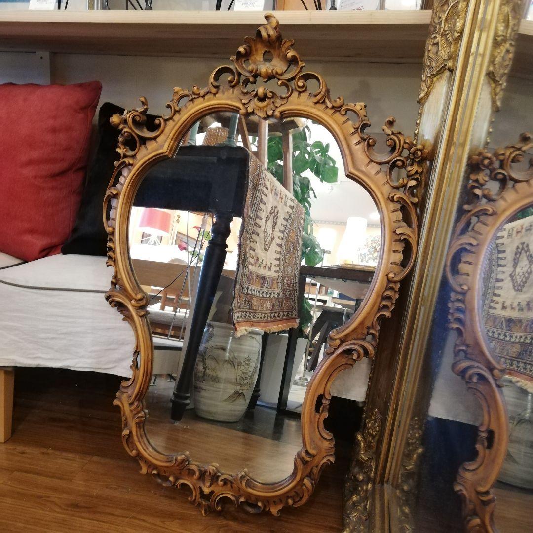 ◇大型アンティーク ヴィンテージ 無垢材フレーム ウォールミラー