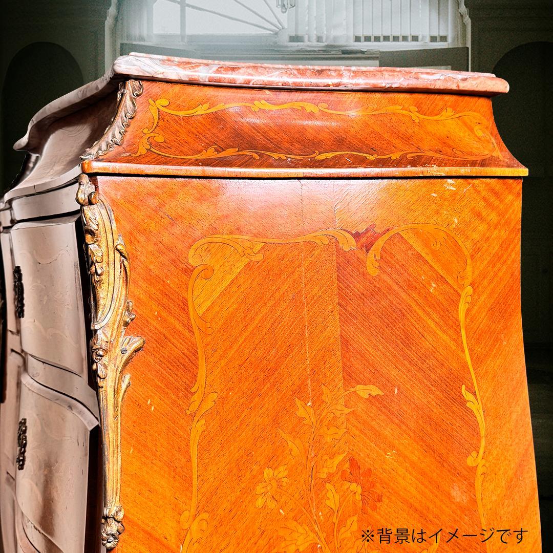 送料無料 ウルグアイ 象嵌 ６段 タンス チェスト 猫脚 鍵付 アンティーク ②