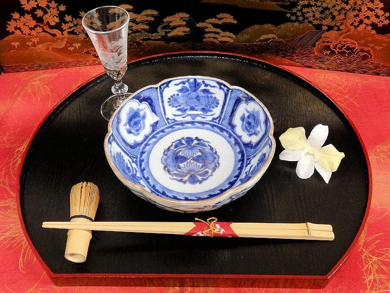 古伊万里　染付　花に獅子の図　膾皿 ５客　江戸期　B073AS-CKj