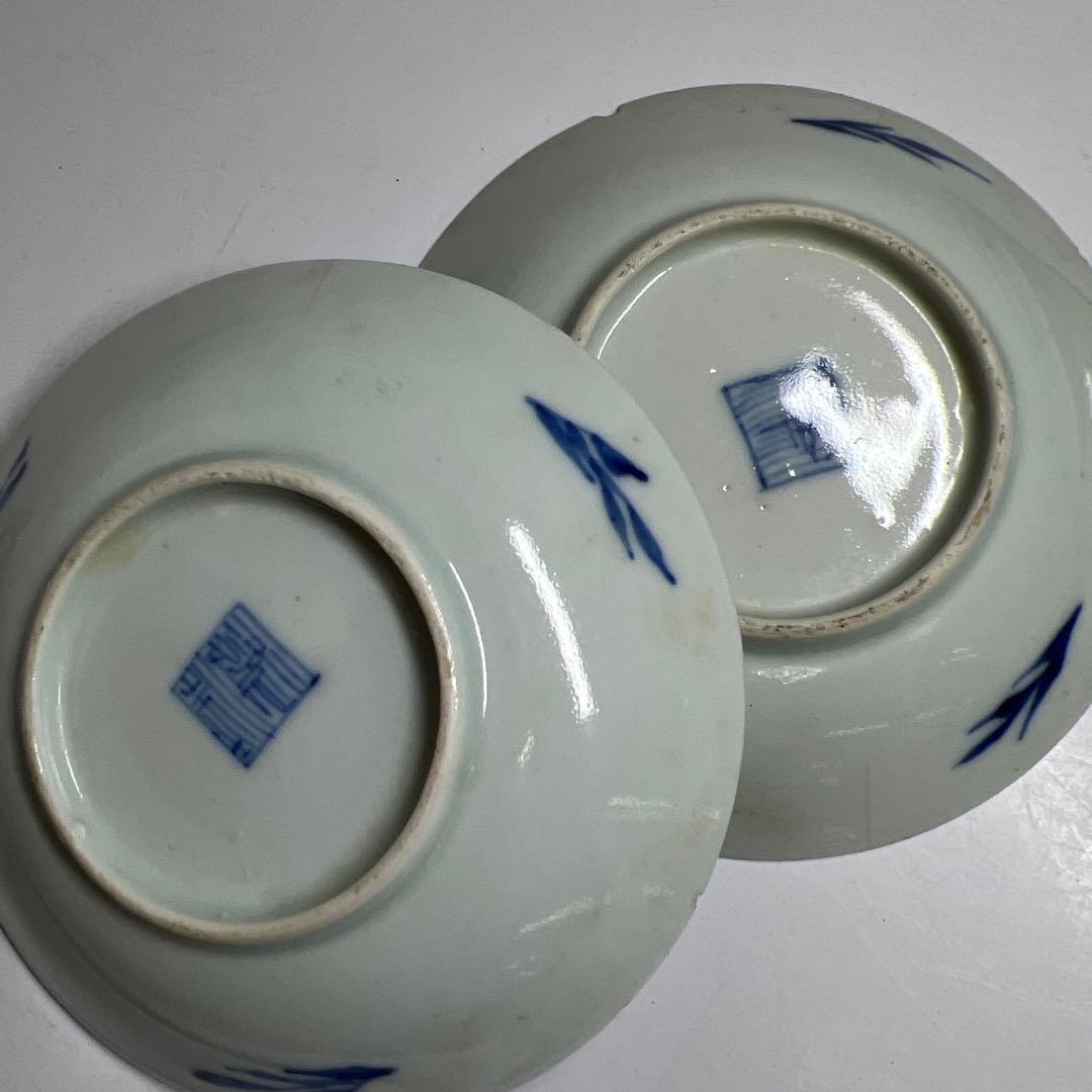 中国清朝時代　青花美人画小皿17枚　木箱　直径約11.5㎝東Y7-1024☆2F