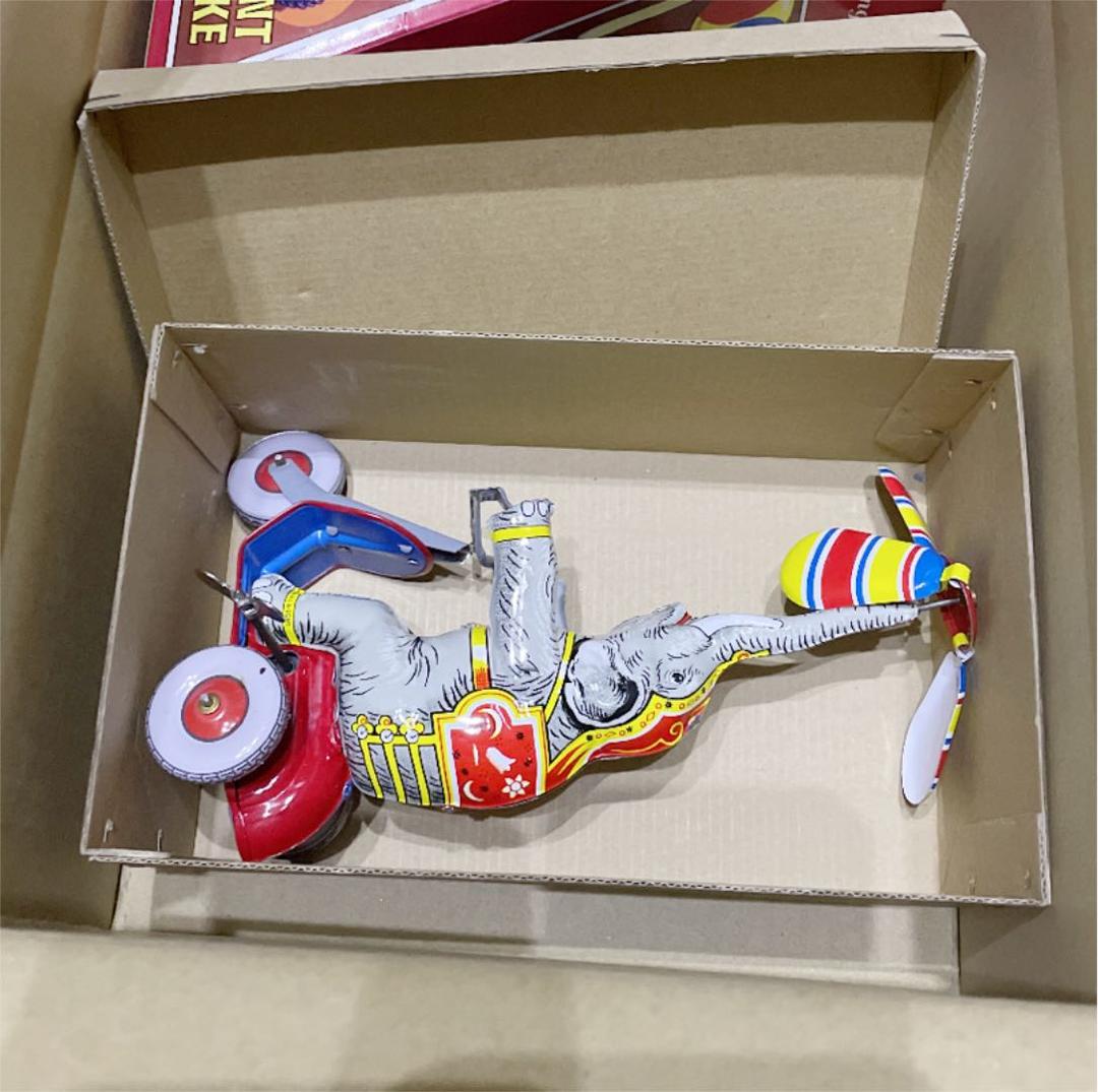 ゼンマイ式ブリキ 自転車/像 2種 2点