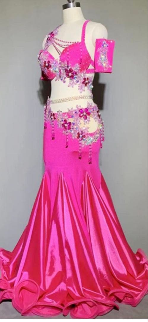 ピンク ビーズ装飾 ベリーダンス衣装