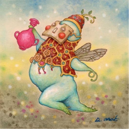 【原画】『雨粒の精ポタリ』（絵画　パステル画　精霊）